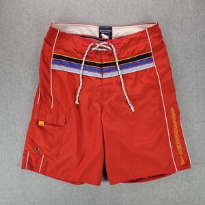 Abercrombie & Fitch Mens Red Striped Board Shorts Swim Trunks Size 32 Vintage